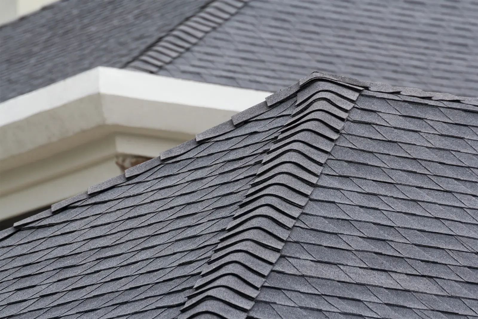 Close-up of new architectural shingles on a residential roof