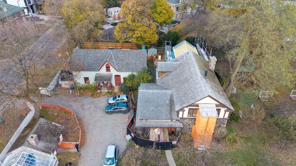 Aerial of the museum courtyard and outbuildings