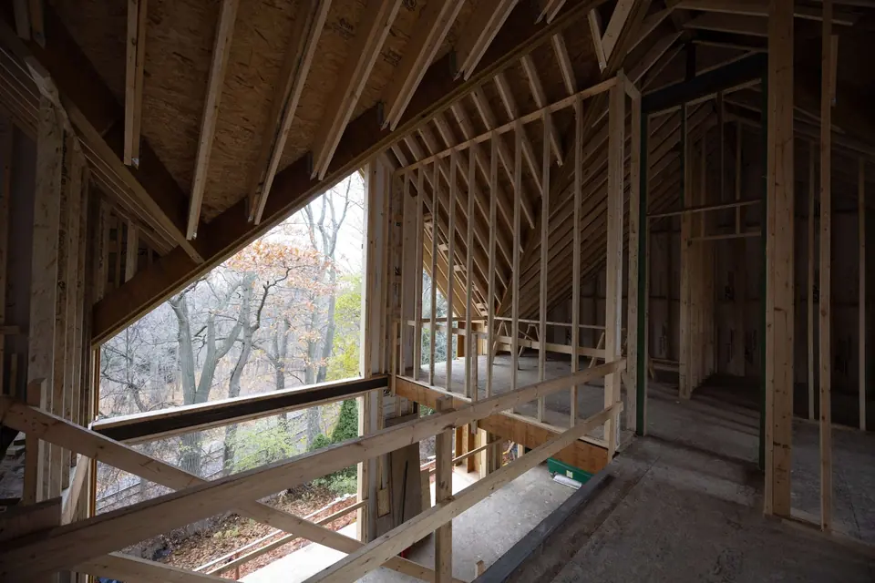 Timber framing of the upper floor before cladding
